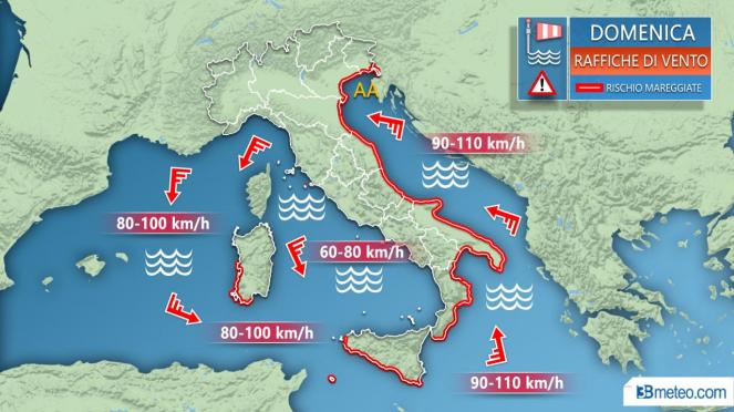 Meteo Italia: i venti previsti domenica