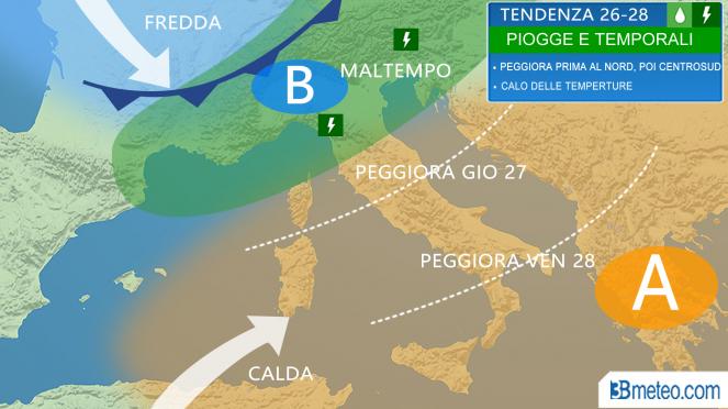Meteo Italia: la dinamica del peggioramento del 26-28 Aprile