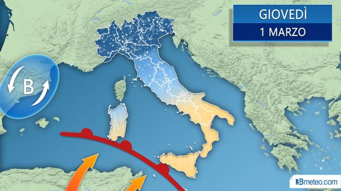 Meteo Italia: la situazione giovedì 1 marzo