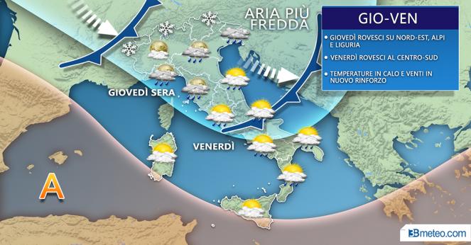 Meteo Italia: la situazione prevista tra giovedì e venerdì