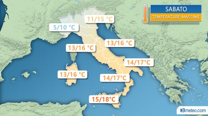 Meteo Italia: le massime previste sabato