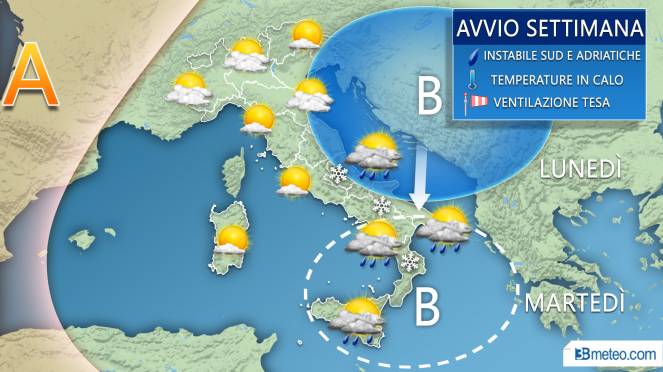 Meteo Italia: le previsioni meteo per lunedì