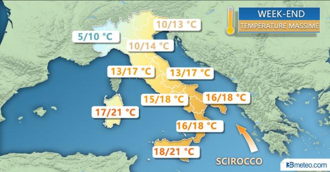Meteo Italia: le temperature massime attese nel weekend