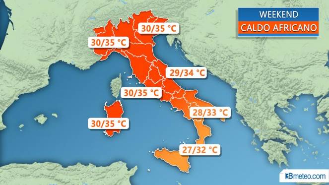 Meteo Italia: le temperature massime attese per il prossimo weekend