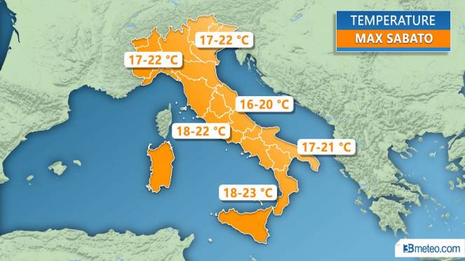 Meteo Italia: le temperature massime attese sabato