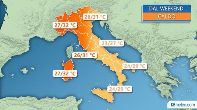 Meteo Italia: le temperature massime previste dal weekend