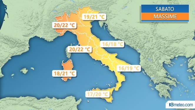 Meteo Italia: le temperature massime previste sabato