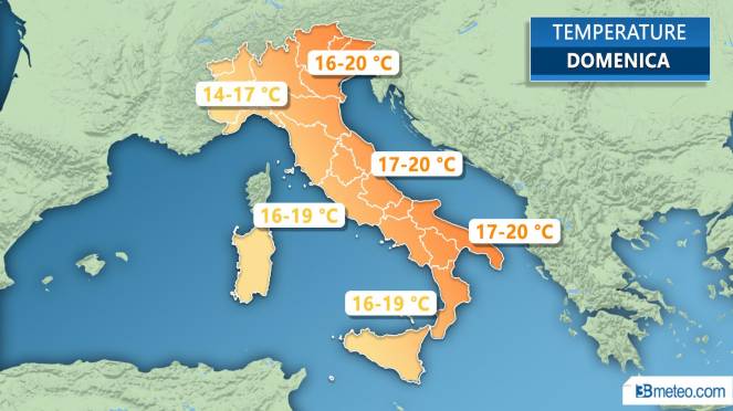 Meteo Italia: le temperature previste domenica