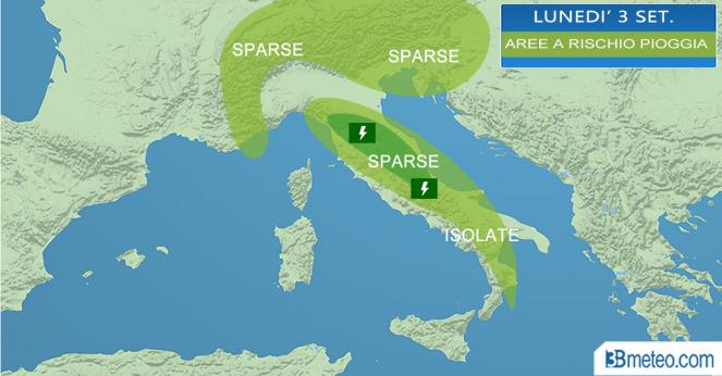 Meteo Italia: le zone a rischio pioggia lunedì 3 settembre