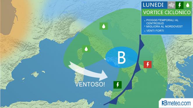 Meteo Italia: lunedì ancora piogge e temporali, specie al Centrosud