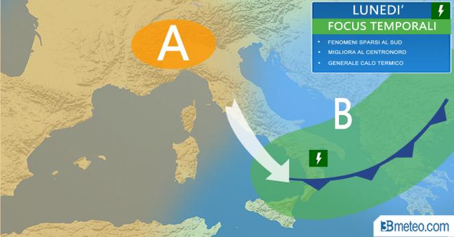 Meteo Italia: lunedì fronte freddo verso il Sud, migliora al Centronord
