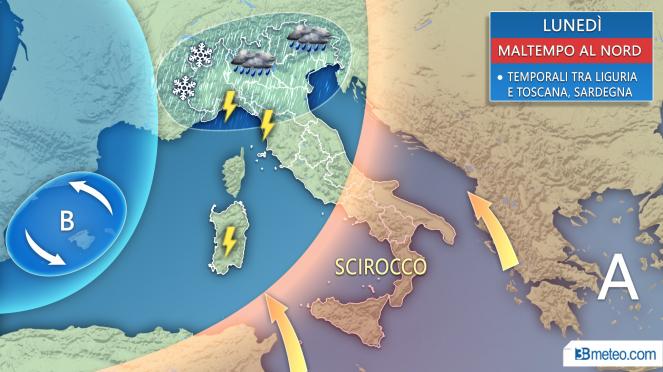 Meteo Italia: lunedì maltempo al Nord, temporali su alta Toscana