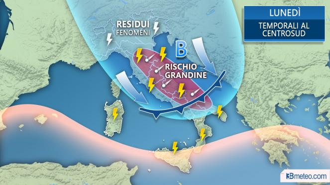 Meteo Italia: lunedì rovesci e temporali verso il Centrosud