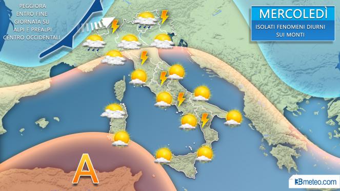 Meteo Italia - Mercoledì con ancora temporali diurni e perturbazione in avvicinamento