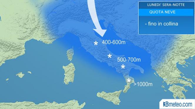 Meteo Italia: neve anche a quote basse nelle prossime ore