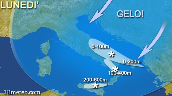 Meteo Italia: neve e freddo anche lunedì