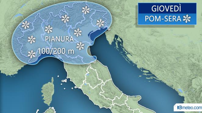 Meteo Italia: neve prevista giovedì pomeriggio-sera