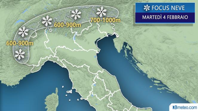 Meteo Italia: neve prevista martedì