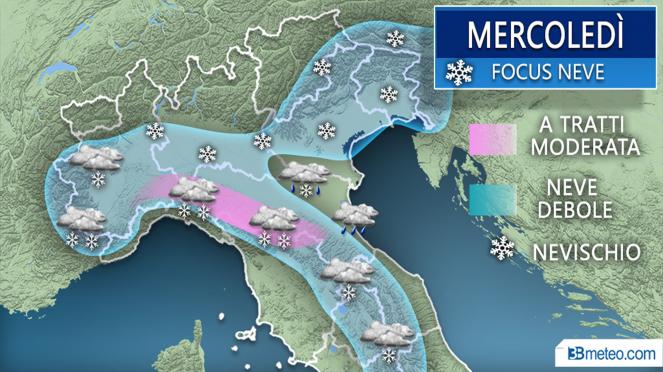Meteo Italia: neve prevista mercoledì