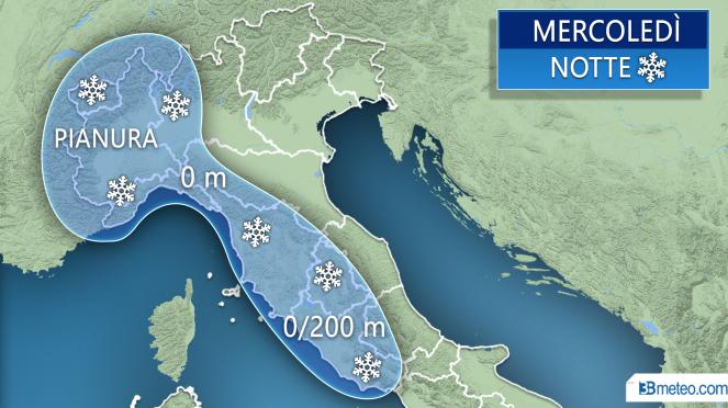 Meteo Italia: neve prevista mercoledì notte