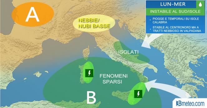  Meteo Italia: nuova settimana con piogge e temporali al Sud/Isole