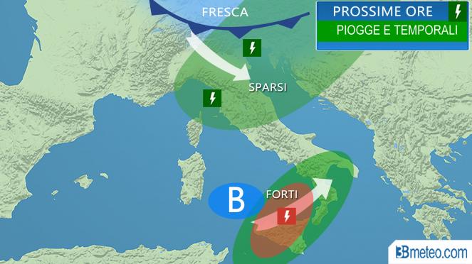 Meteo Italia: piogge e temporali nelle prossime ore
