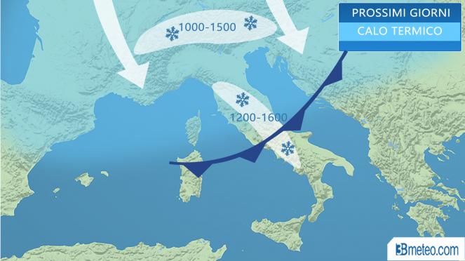 Meteo Italia: prossimi giorni quota neve in calo