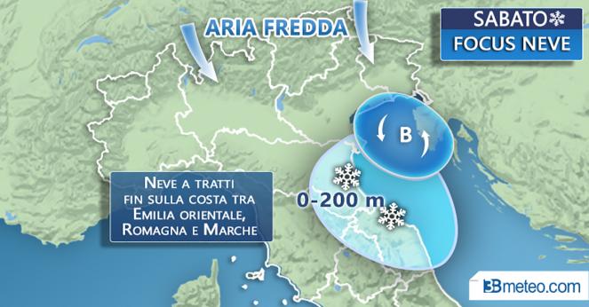 Meteo Italia: sabato neve a quote molto basse tra Romagna e Marche