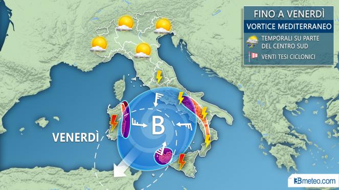 Meteo Italia: situazione attesa fino a venerdì, vortice ciclonico