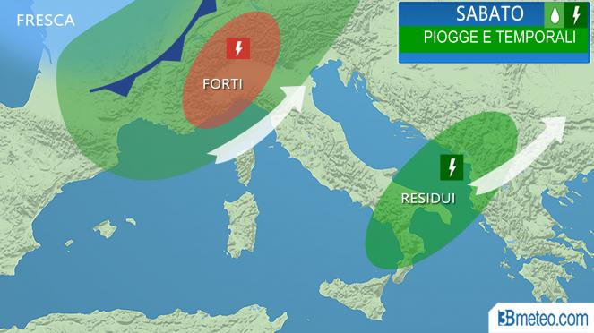Meteo Italia: situazione prevista sabato