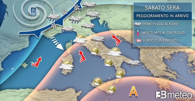 Meteo Italia: situazione prevista sabato sera