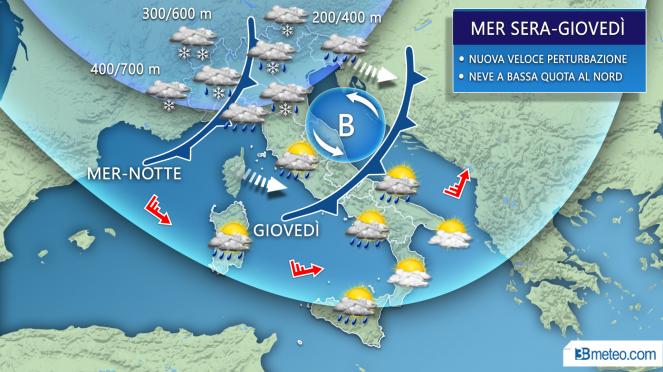 Meteo Italia: situazione prevista tra mercoledì sera e giovedì