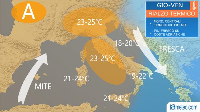 Meteo Italia: temperature in aumento