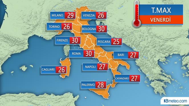 Meteo Italia: temperature in aumento venerdì