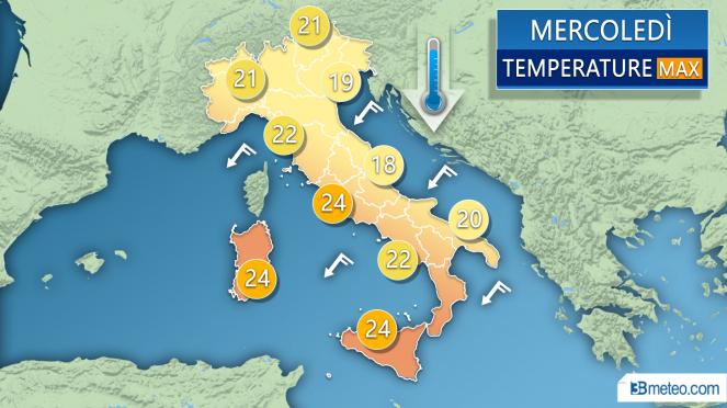Meteo Italia: temperature massime