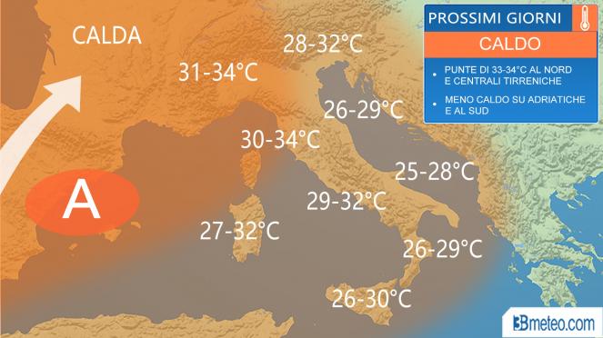 Meteo Italia: temperature massime attese nella seconda parte della settimana