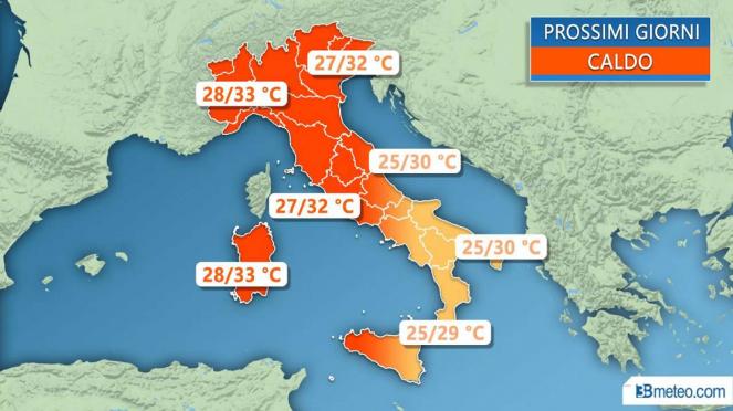 Meteo Italia: temperature massime previste