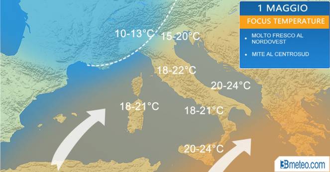 Meteo Italia: temperature massime previste il 1 Maggio