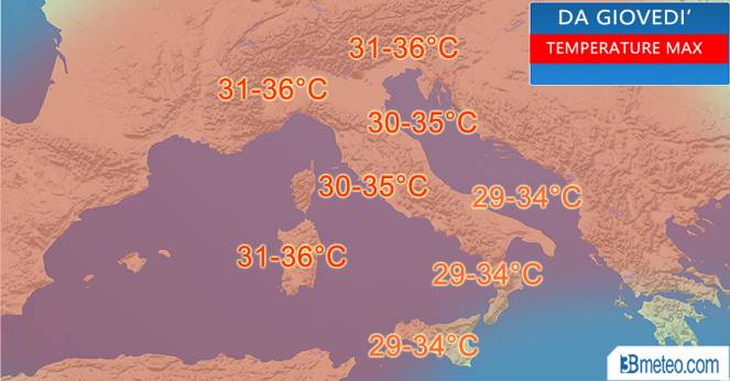 Meteo Italia: temperature previste da giovedì