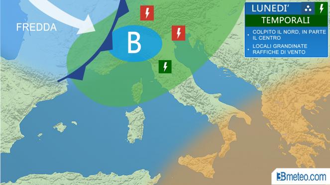 Meteo Italia: temporali anche forti lunedì