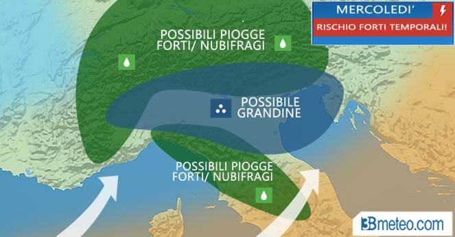 Meteo Italia: temporali e grandine, aree a rischio prossime ore