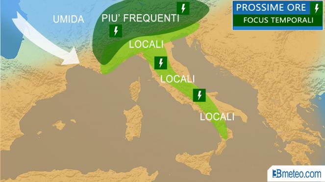 Meteo Italia: temporali fino a stasera