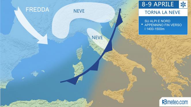 Meteo Italia: torna la neve su Alpi e Nord Appennino dall'8-9 Aprile