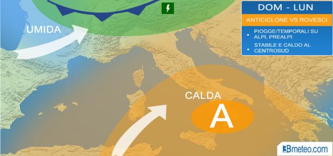 Meteo Italia: tra domenica e lunedì alta pressione ma anche qualche temporale