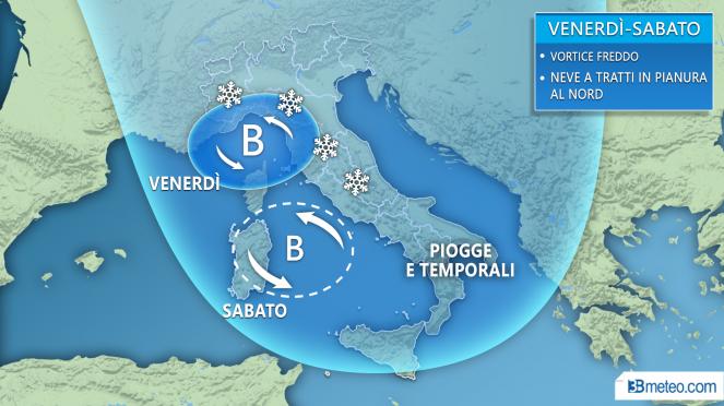 Meteo Italia: tra venerdì e sabato vortice freddo