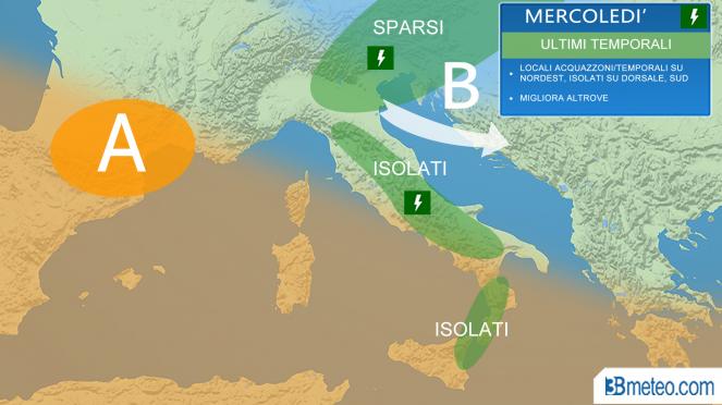 Meteo Italia: ultimi temporali mercoledì