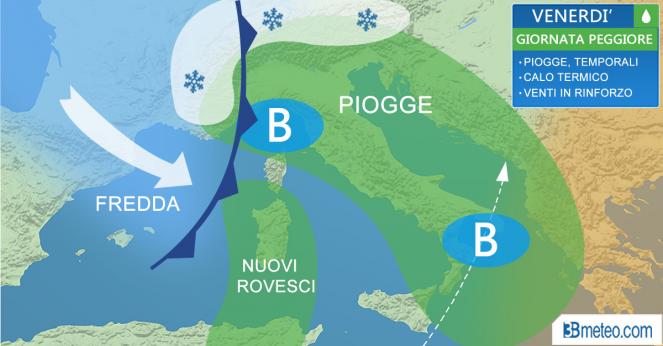 Meteo Italia: venerdì la giornata peggiore con piogge e temporali