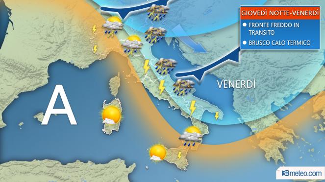 Meteo Italia: venerdì passata temporalesca