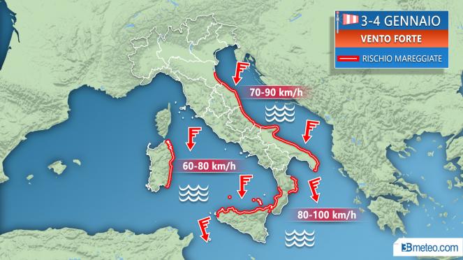 Meteo Italia: venti anche forti in arrivo tra il 3 e il 4 gennaio