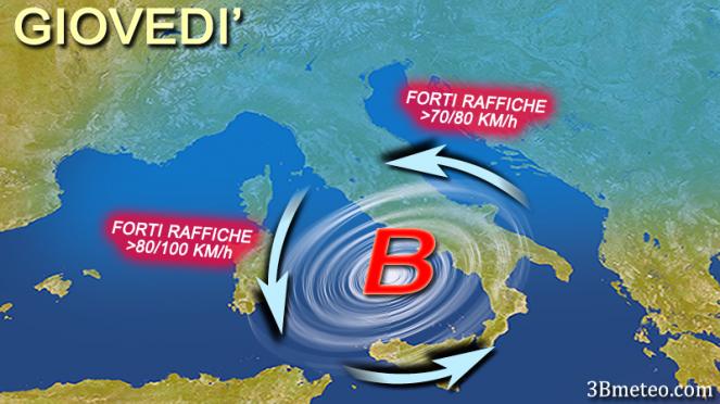 Meteo Italia: venti forti attesi giovedì